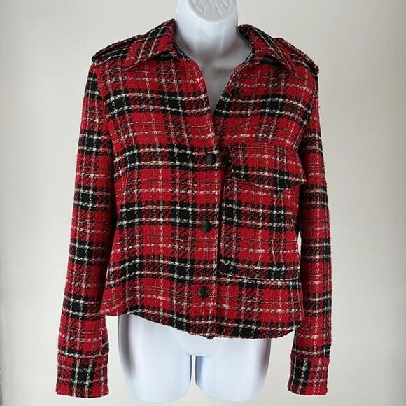 Zara Jackets & Blazers - Zara Red Plaid Cropped Jacket